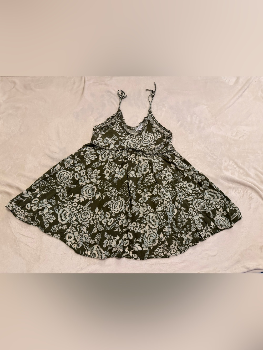 Floral Olive Green & White dress